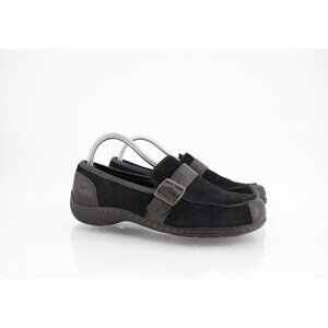 Born Women's Erna Loafer Size 9 Slip On Flat Shoe Black Suede Leather Strap